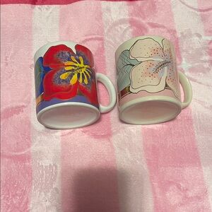 Laurel Burch Floral Mug Set - Red and Cream